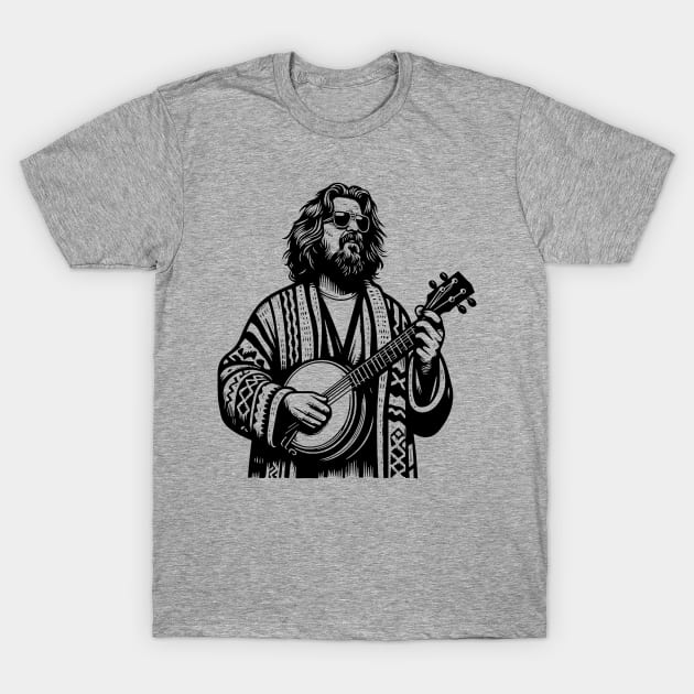 Banjo Dude Lebowski Funny Bluegrass T-Shirt by GIANTSTEPDESIGN